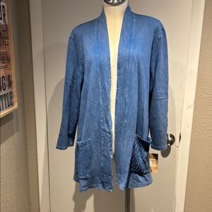 Blue Boxy 3/4 Sleeve  cardigan with Cuffed Neckline Jess and jane